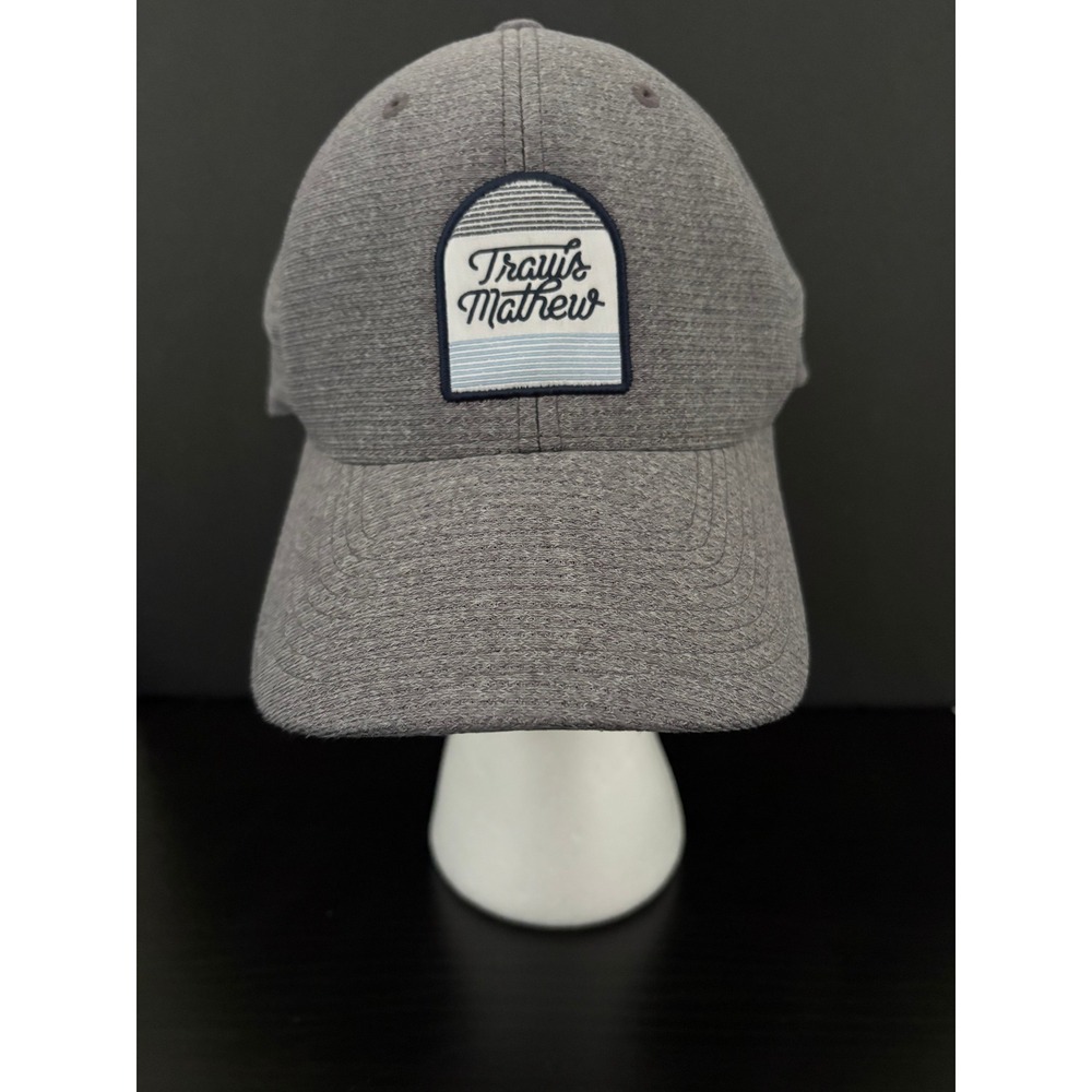 TravisMathew Mens Baseball Cap Flexfit L-XL Gray Heathered Logo Patch Hat